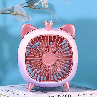 Mini Fan Energy-Saving Rechargeable Cute Cartoon USB Plug-in Desk Fan for Dorm Golden S